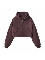 Essential Woman Cropped Zip-Up Hoodie (Dark Reddish Purple)