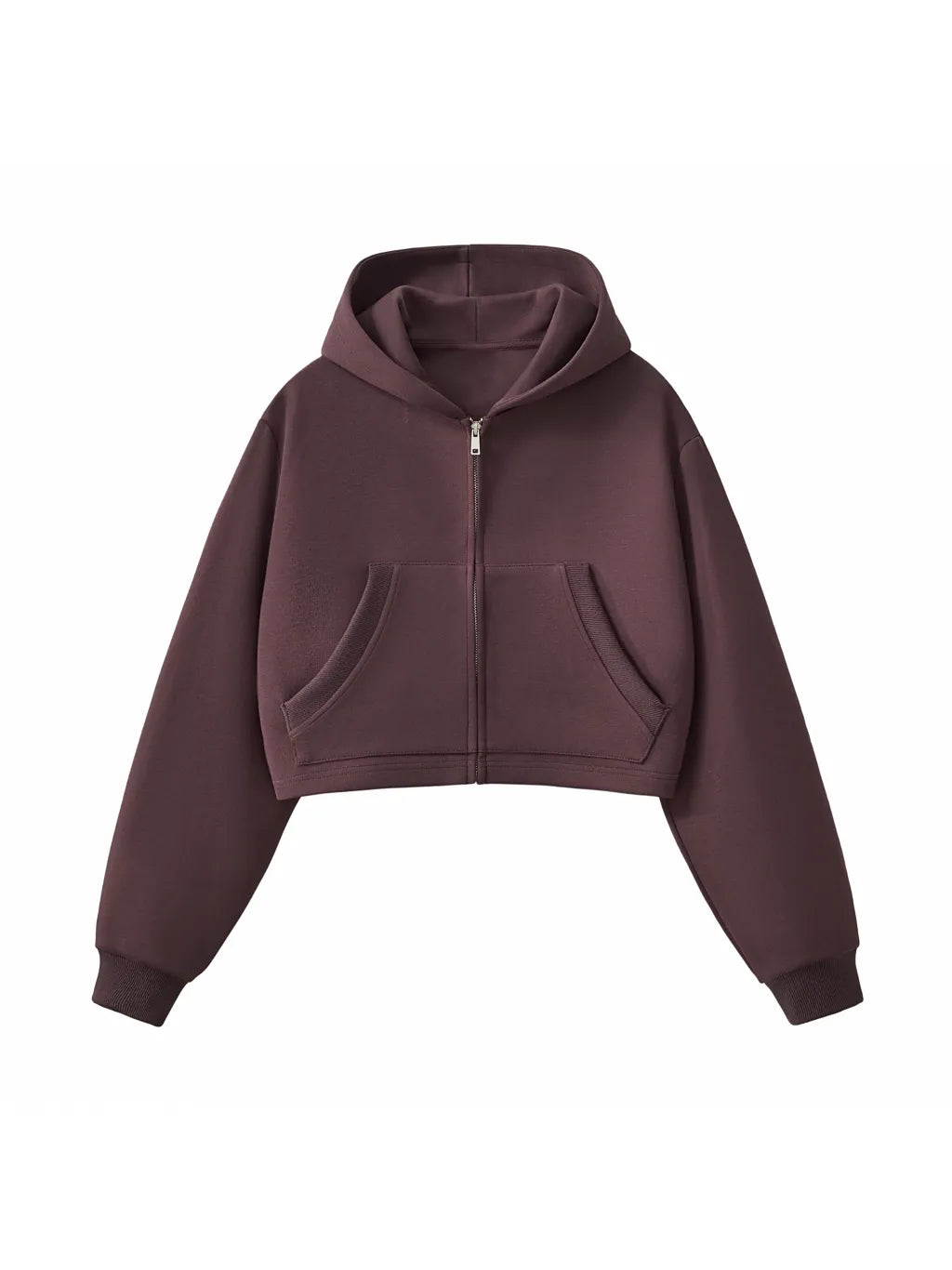 Essential Woman Cropped Zip-Up Hoodie (Dark Reddish Purple)