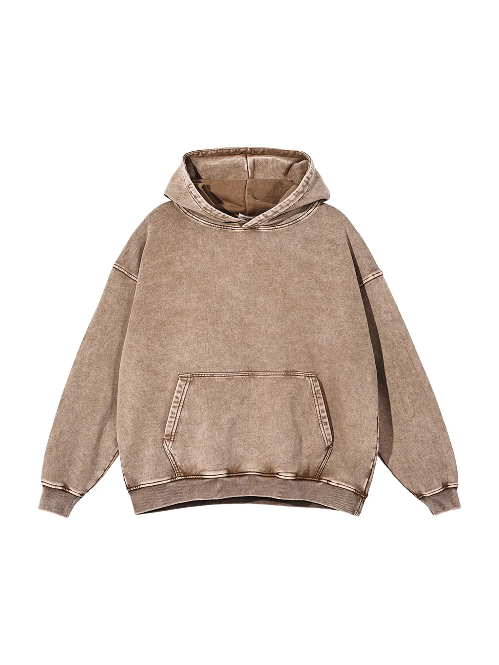 Snow Washed Loose Cotton Hoodie (Sand)