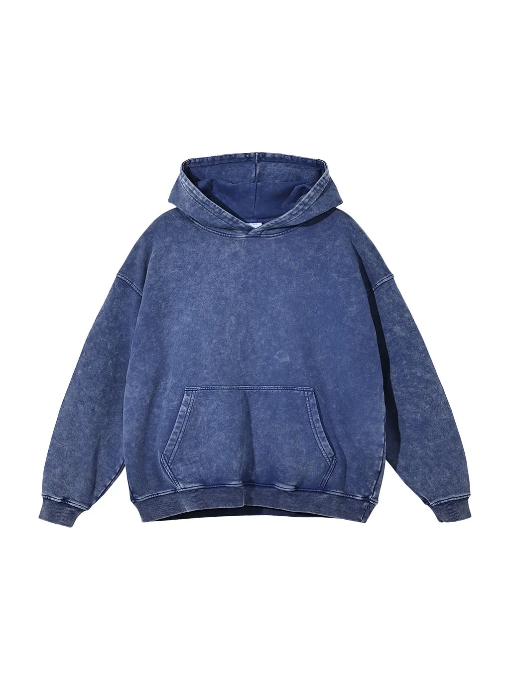 Snow Washed Loose Cotton Hoodie (Dark Blue)
