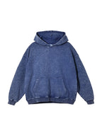 Snow Washed Loose Cotton Hoodie (Dark Blue)