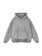 Snow Washed Loose Cotton Hoodie (Light Gray)