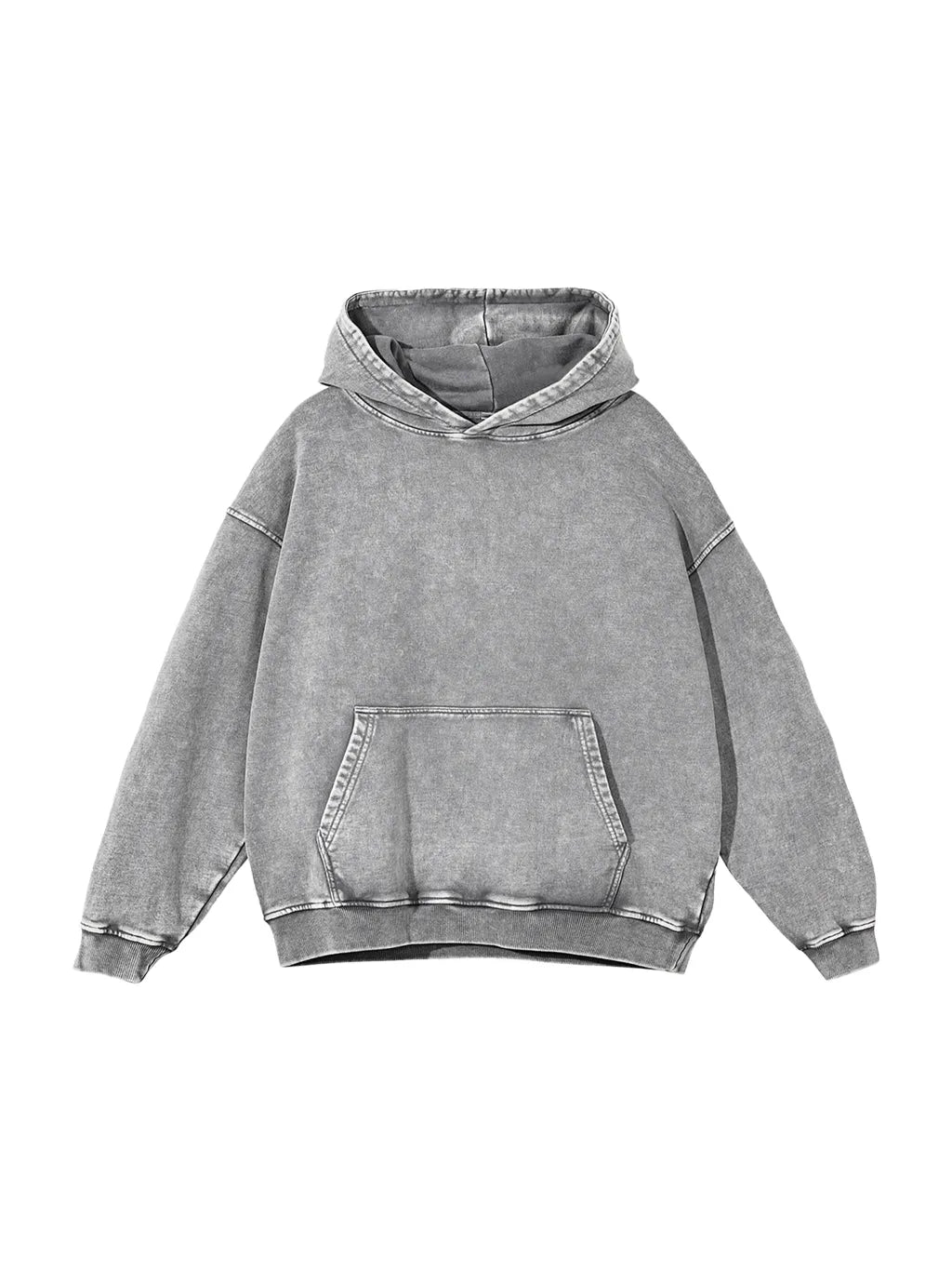 Snow Washed Loose Cotton Hoodie (Light Gray)