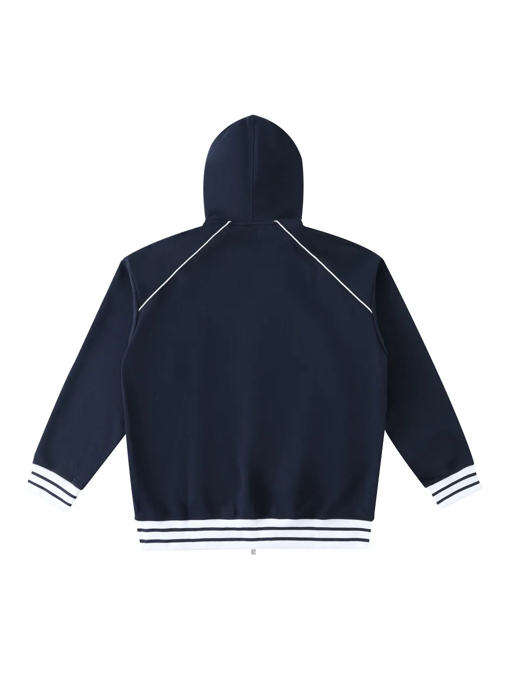 Striped Trim Zip-Up Hoodie (Navy Blue)