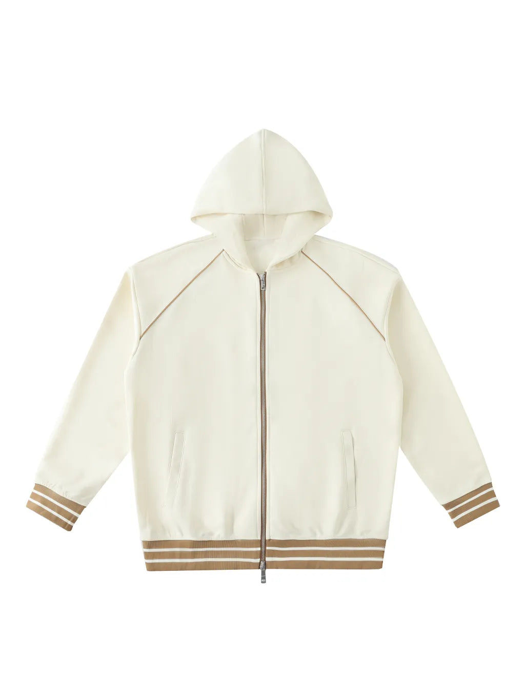 Striped Trim Zip-Up Hoodie (Navy Blue)