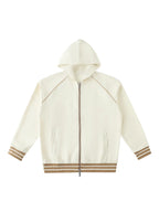 Striped Trim Zip-Up Hoodie (Navy Blue)