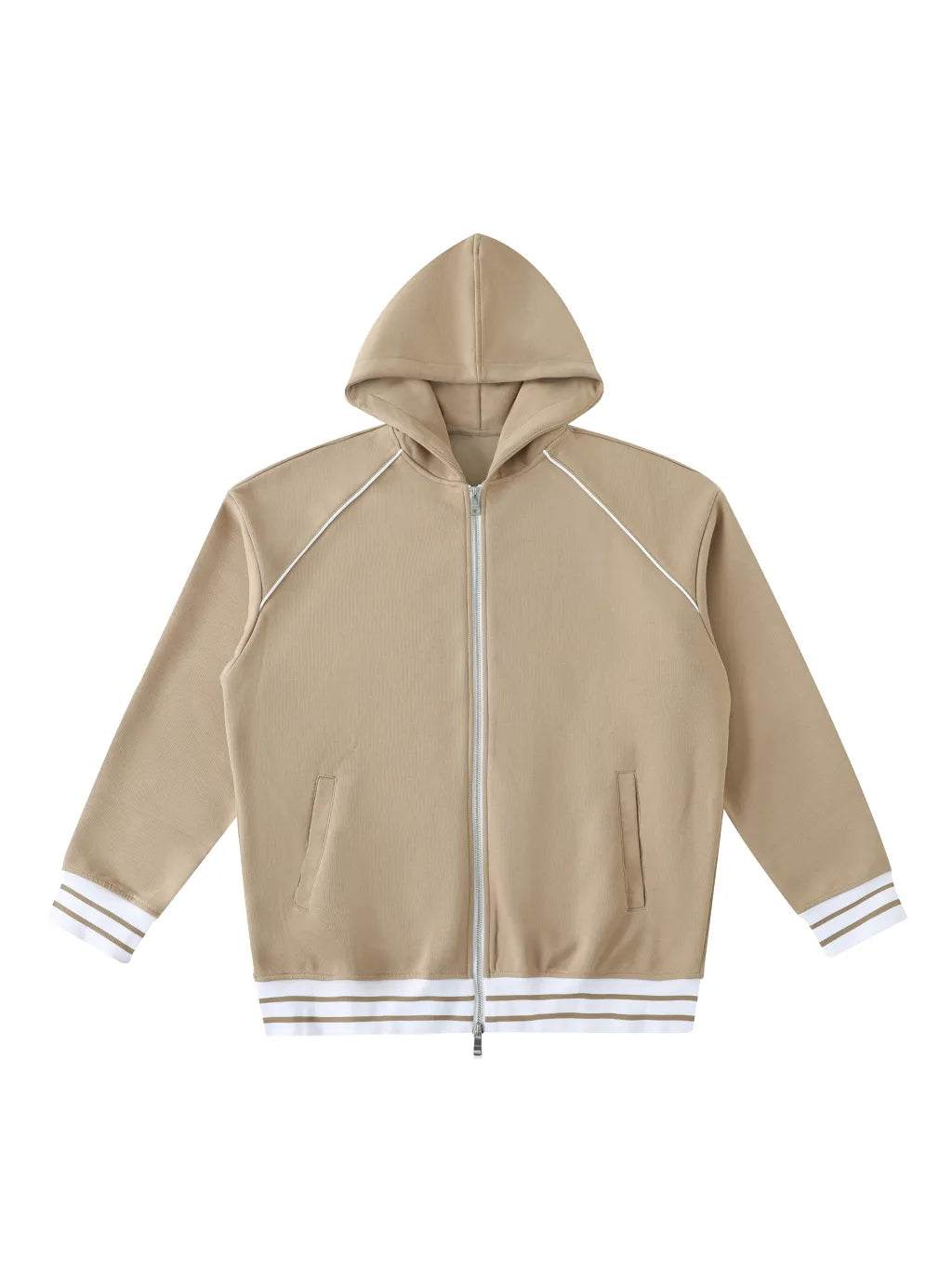 Striped Trim Zip-Up Hoodie (Navy Blue)