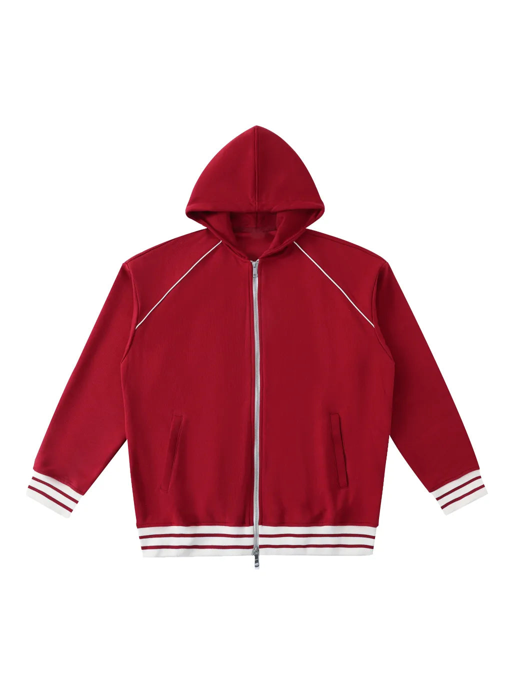 Striped Trim Zip-Up Hoodie (Navy Blue)