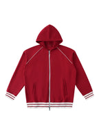 Striped Trim Zip-Up Hoodie (Navy Blue)