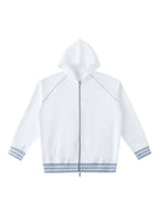 Striped Trim Zip-Up Hoodie (Navy Blue)
