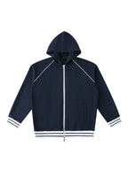 Striped Trim Zip-Up Hoodie (Navy Blue)