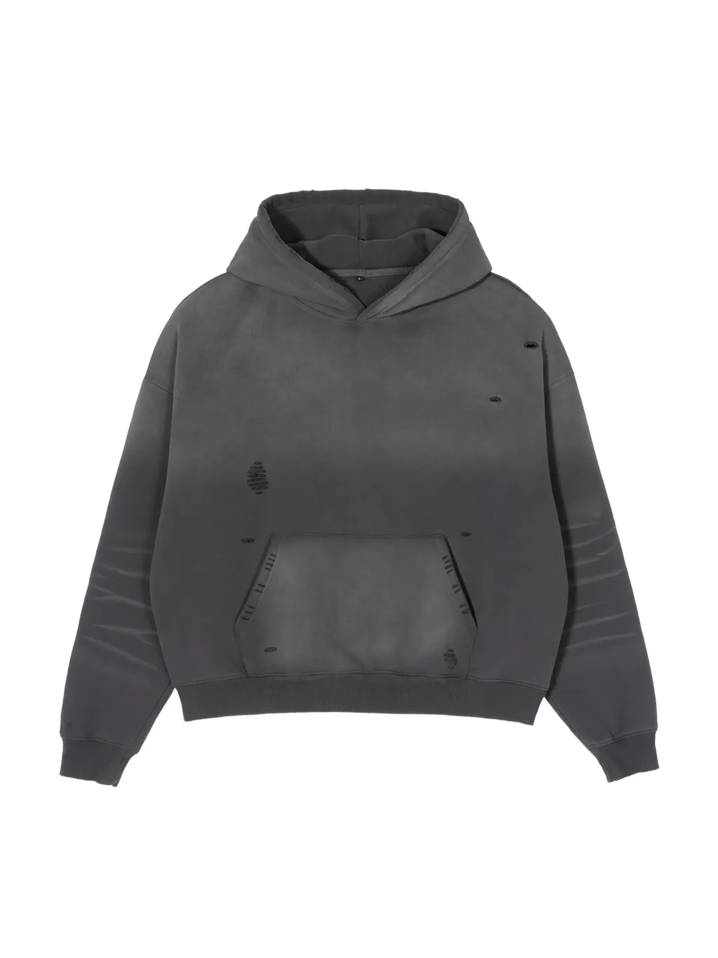 Frayed Sunfade Boxy Fleece Hoodie (Black)