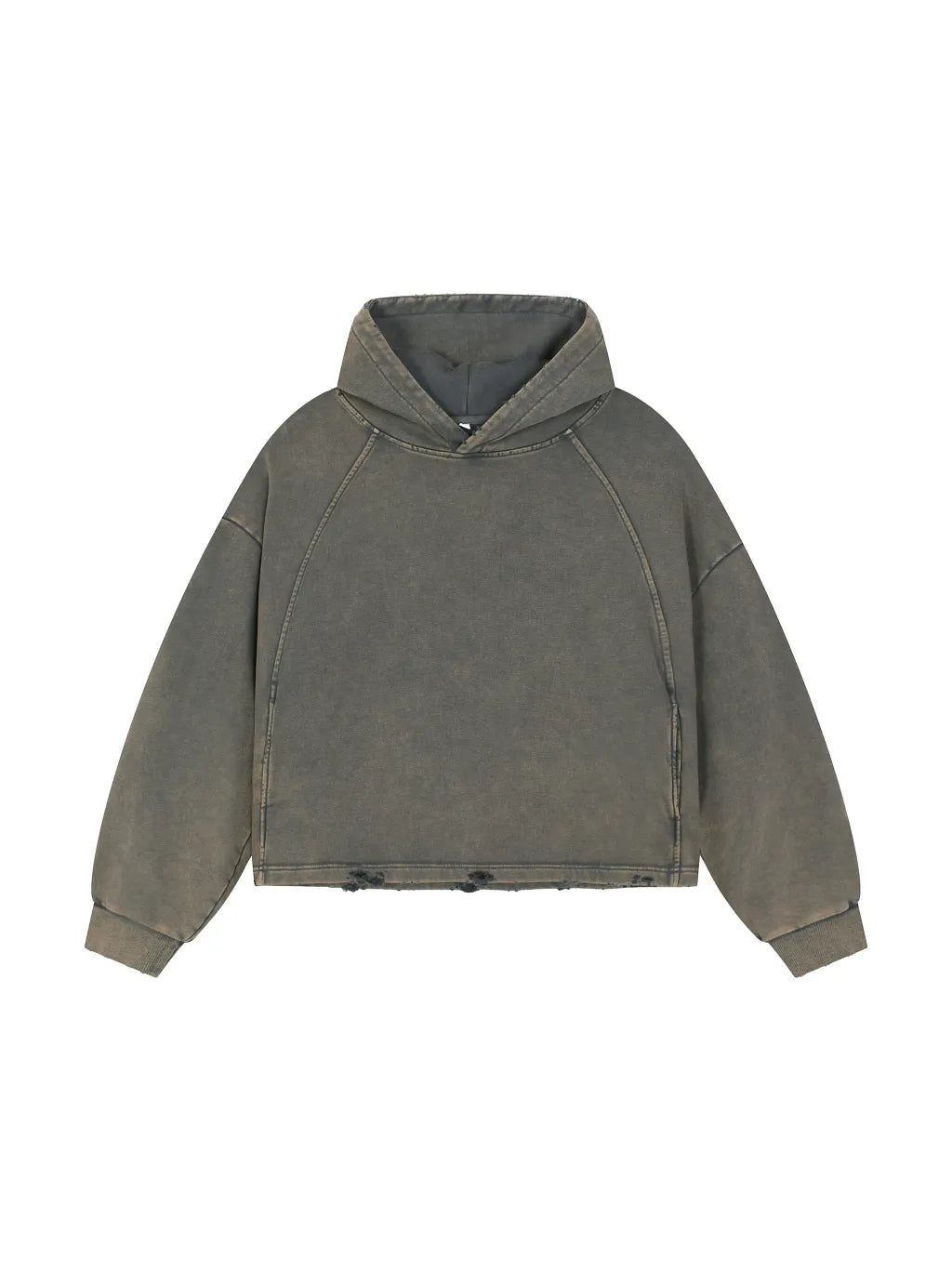 Vintage Washed Frayed-Hem Hoodie (Blue)