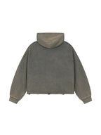 Vintage Washed Frayed-Hem Hoodie (Army Green)