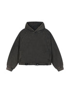 Vintage Washed Frayed-Hem Hoodie (Black)
