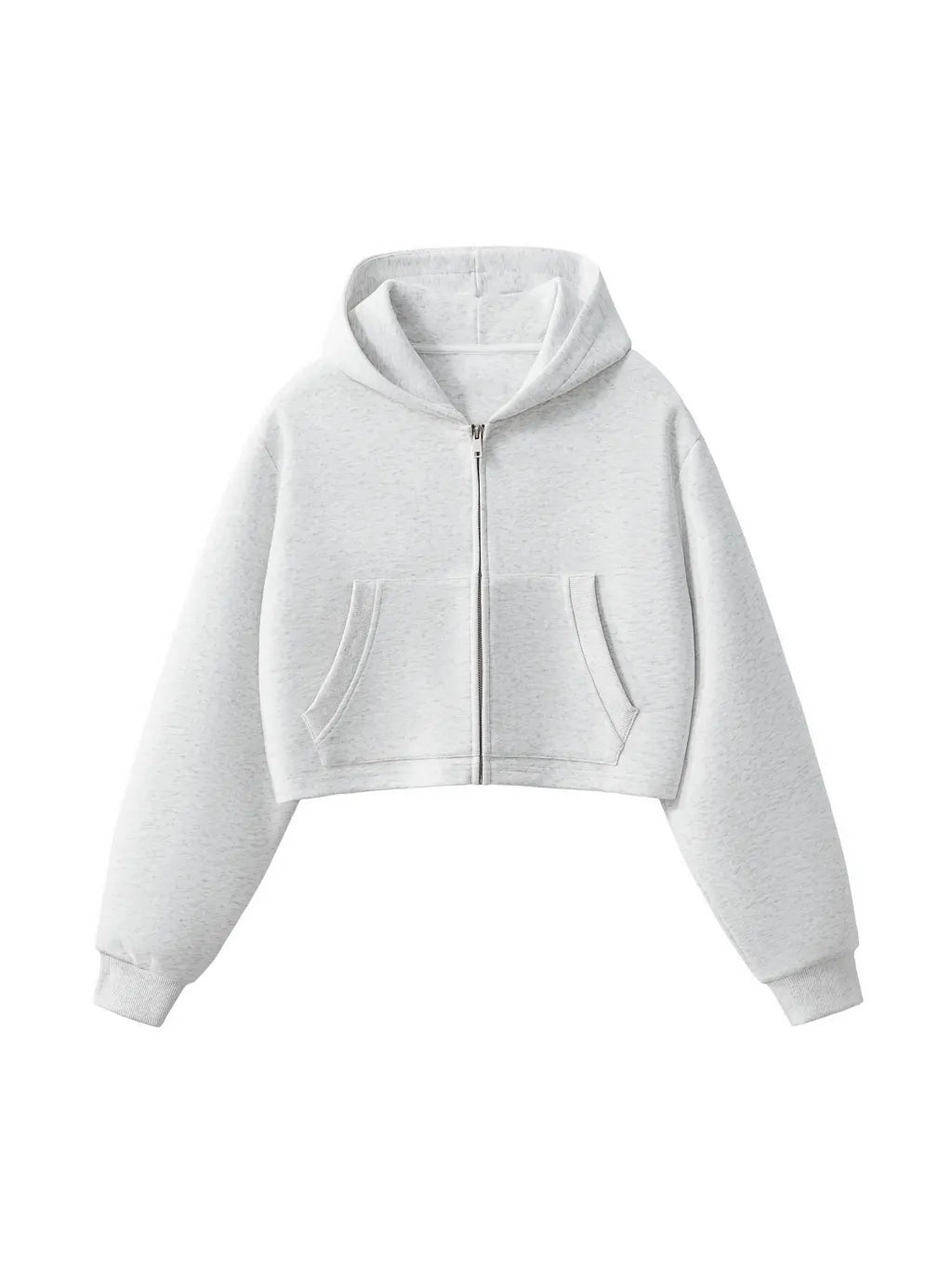 Essential Woman Cropped Zip-Up Hoodie (Flower Gray)