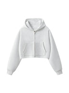 Essential Woman Cropped Zip-Up Hoodie (Flower Gray)