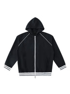 Striped Trim Zip-Up Hoodie (Navy Blue)