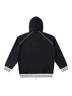 Striped Trim Zip-Up Hoodie (Navy Blue)