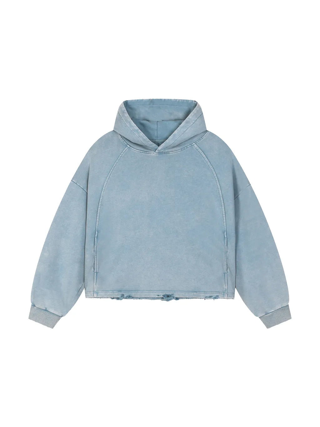 Vintage Washed Frayed-Hem Hoodie (Blue)