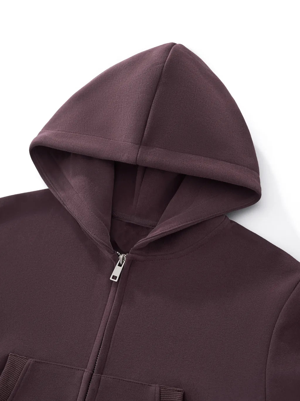 Essential Woman Cropped Zip-Up Hoodie (Dark Reddish Purple)