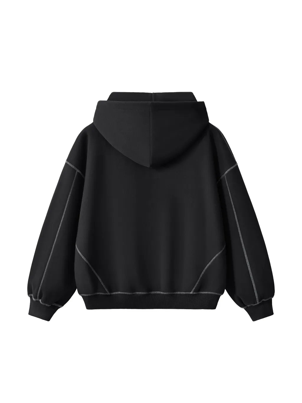 Contrast-Stitched Boxy Fleece Zip Hoodie